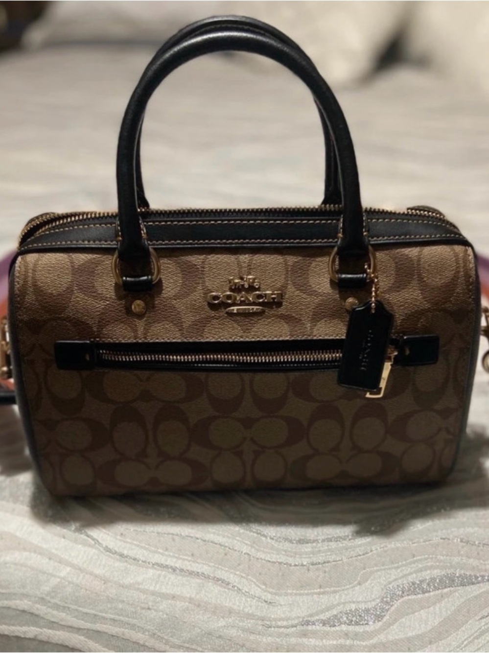 Coach Brown Signature Satchel with Black Trim